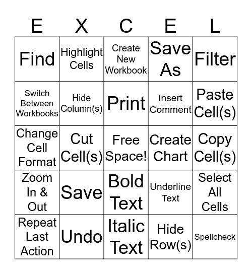 Short Keys Bingo Card