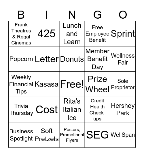 First Capital FCU SEG Bingo Card