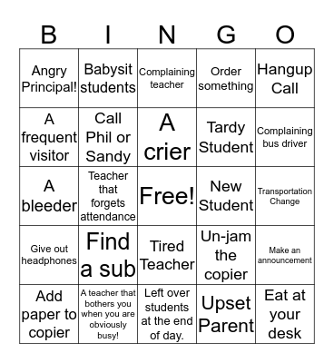 A Day in the Life of a School Secretary Bingo Card