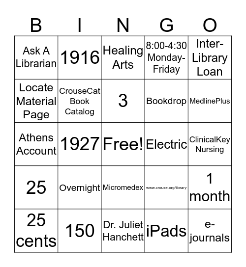 Library Bingo Card