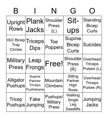 Fitness Bingo Card