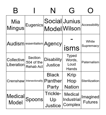 DHD 205  Bingo Card