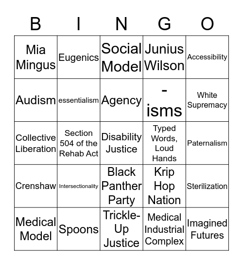 DHD 205  Bingo Card