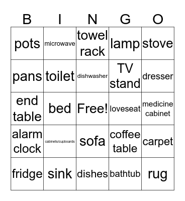 My Home Bingo Card