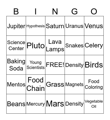 Young Scientists Bingo Card