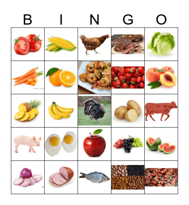 Frutas, Verduras, Carnes, Mariscos Bingo Card