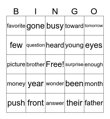Gr. 1 - May Bingo Card
