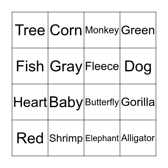 Preschool ASL Signs Bingo Card