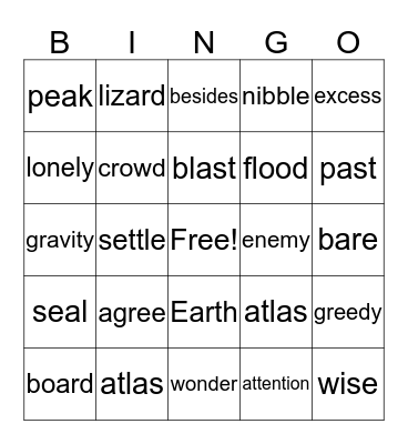 Second Grade Vocab Mix Bingo Card