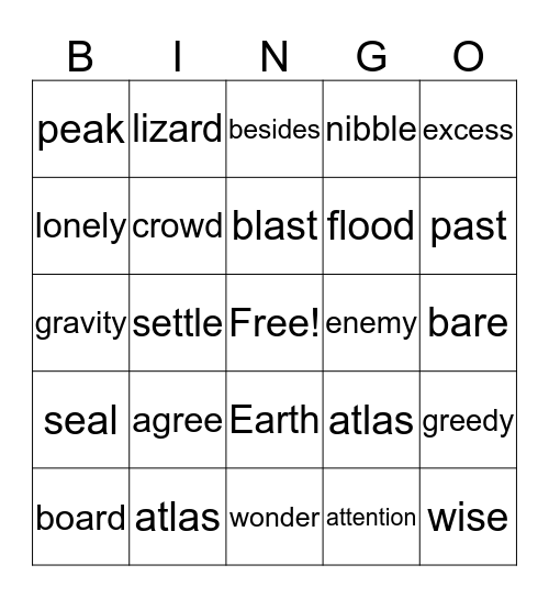 Second Grade Vocab Mix Bingo Card