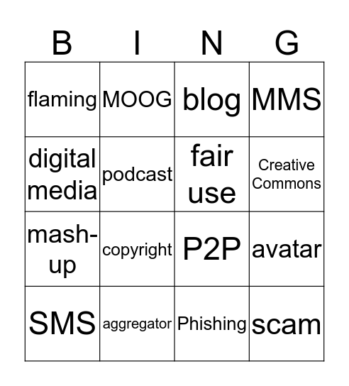 Digital Life Bingo Card