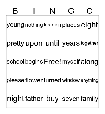 First Grade Unit 5 Bingo Card