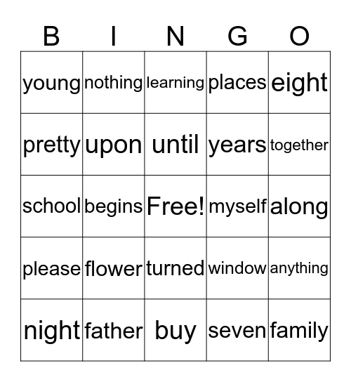First Grade Unit 5 Bingo Card