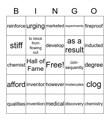 Stephanie Kwolek:  Inventor Bingo Card