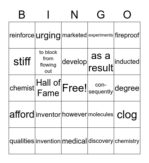 Stephanie Kwolek:  Inventor Bingo Card