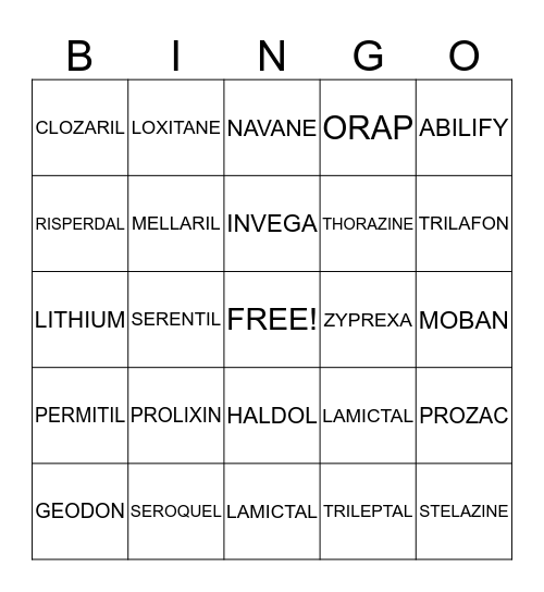 MEDICATION BINGO#1 Bingo Card