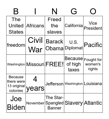 Citizenship Bingo (June 29, 2013) Bingo Card