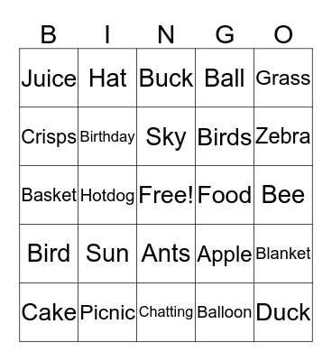 Picnic Bingo Card