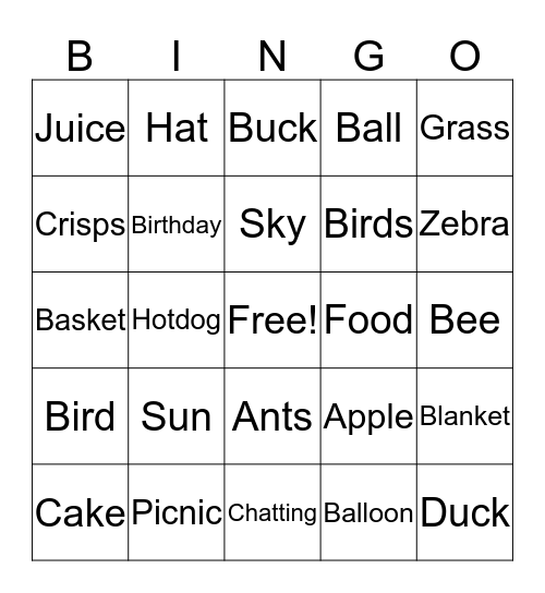 Picnic Bingo Card