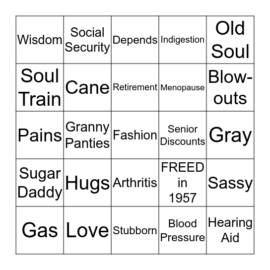 Cassandra's 60th Over the Hill Bingo Card