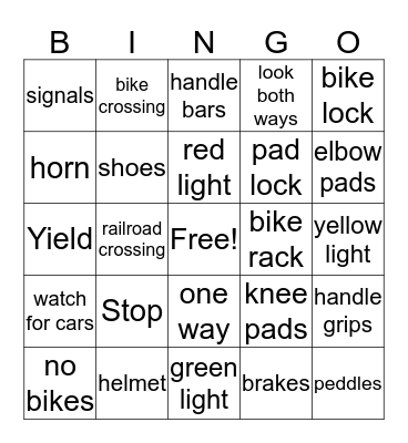 bike safety Bingo Card