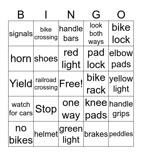 bike safety Bingo Card