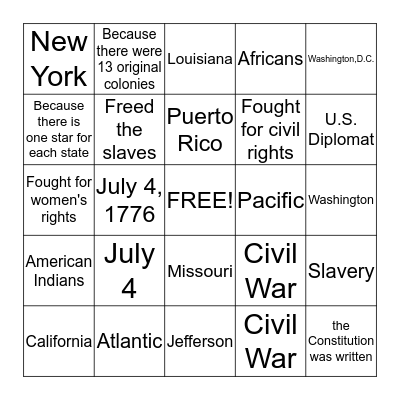 Citizenship Bingo (July 29, 2013) Bingo Card
