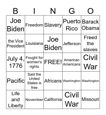 Citizenship Bingo (July 29, 2013) Bingo Card