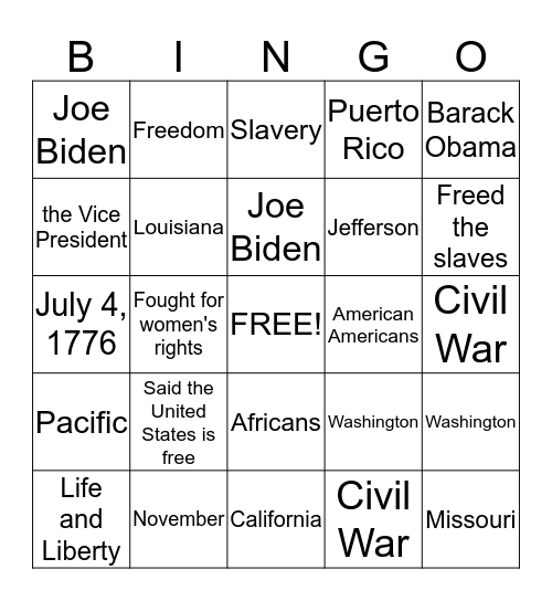 Citizenship Bingo (July 29, 2013) Bingo Card