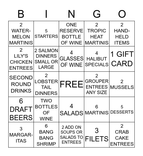 BONEFISH GRILL BINGO! Bingo Card