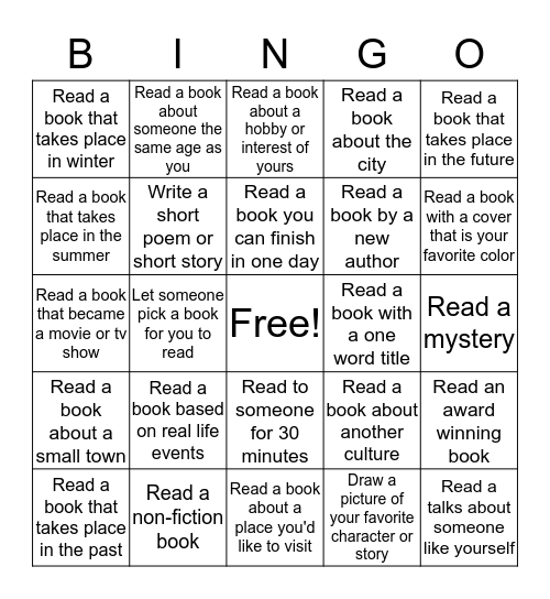 Summer Reading Program 2017 Bingo Card