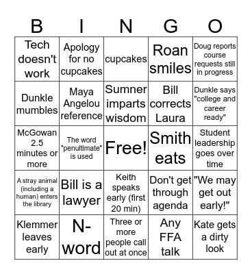 Faculty Meeting Bingo Card