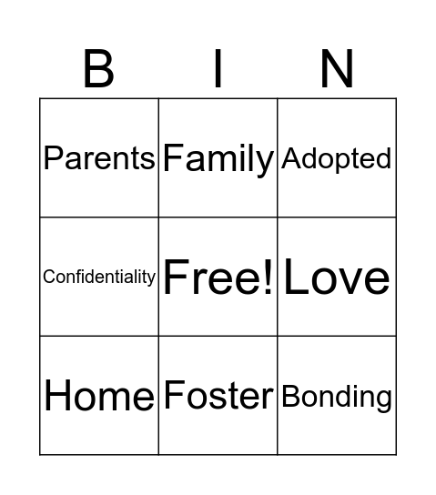 Adoption  Bingo Card