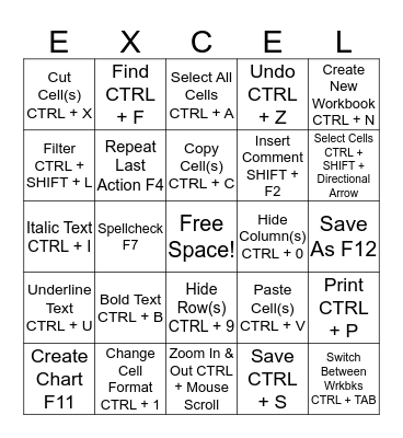 Short Keys Bingo Card