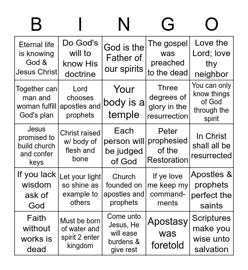 New Testament Doc Mastery Text Given 4/27/17 Bingo Card