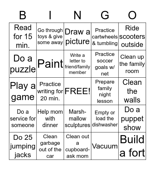 Hannah's Boredom Buster! Bingo Card