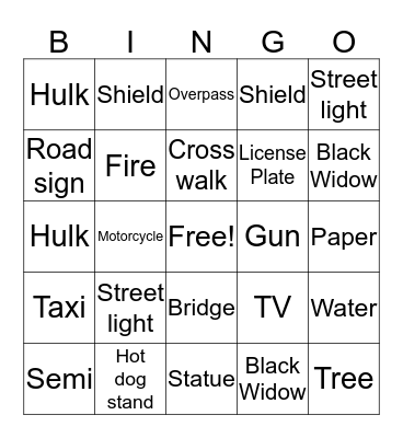 Avengers Bingo Card