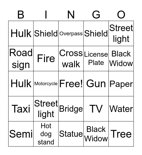 Avengers Bingo Card