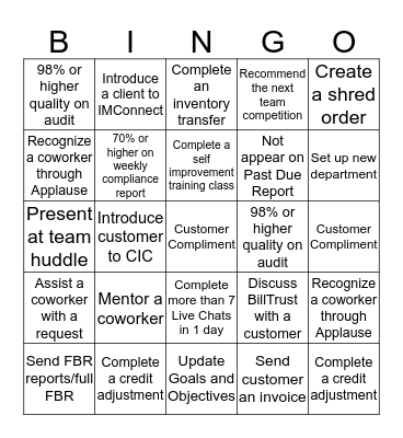 PCS Bingo Card