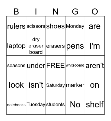 AT School Bingo Card