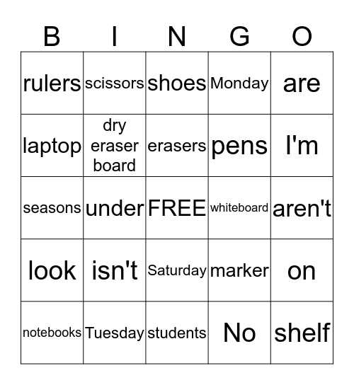 AT School Bingo Card