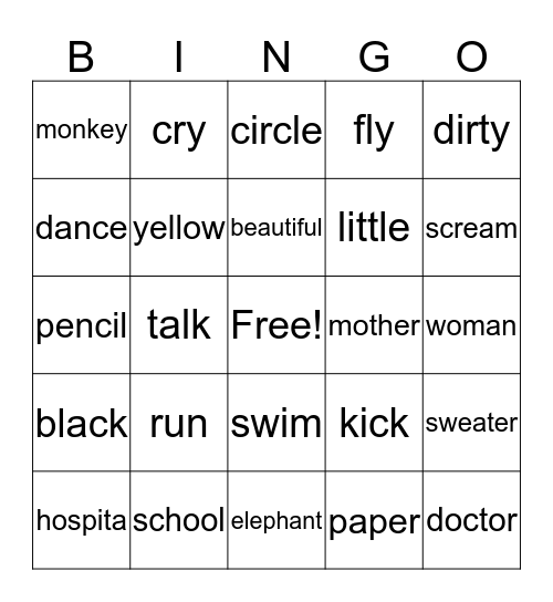 Parts Of Speech: noun, verb, adjective Bingo Card