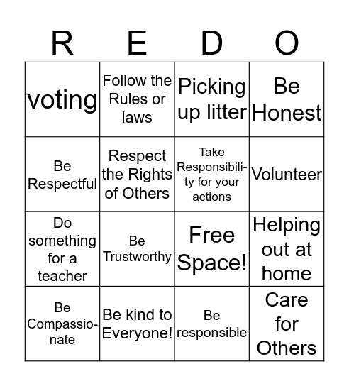 Citizenship Bingo Card