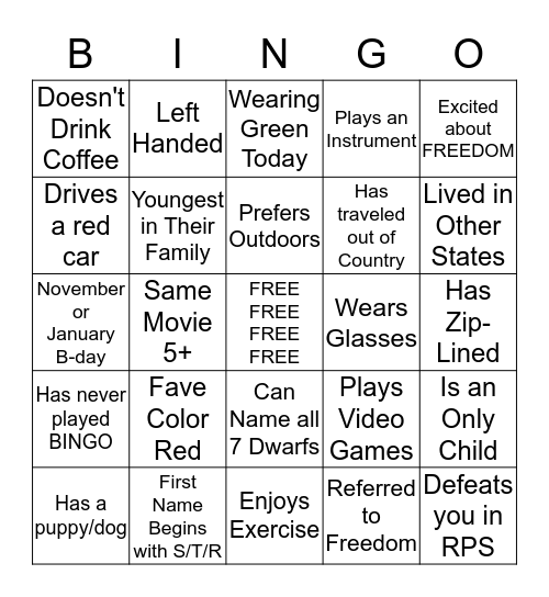 Mix and Mingo Bingo! Bingo Card