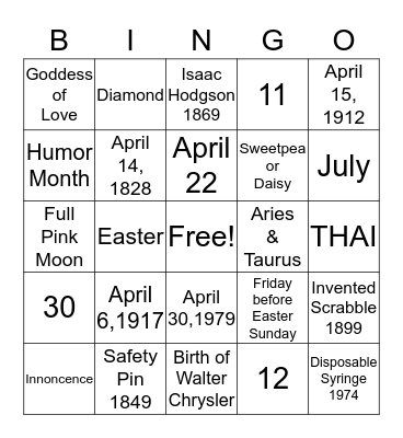 April Fun Facts Bingo Card