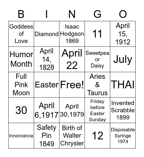 April Fun Facts Bingo Card