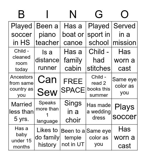 Getting to Know You Bingo Card