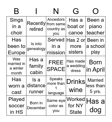 Getting to Know You Bingo Card