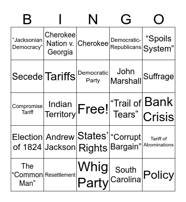 Age of Jackson Bingo Card