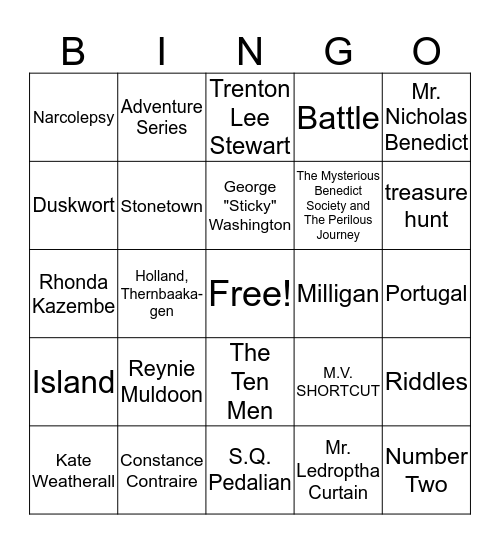 The Mysterious Benedict Society Bingo Game Bingo Card